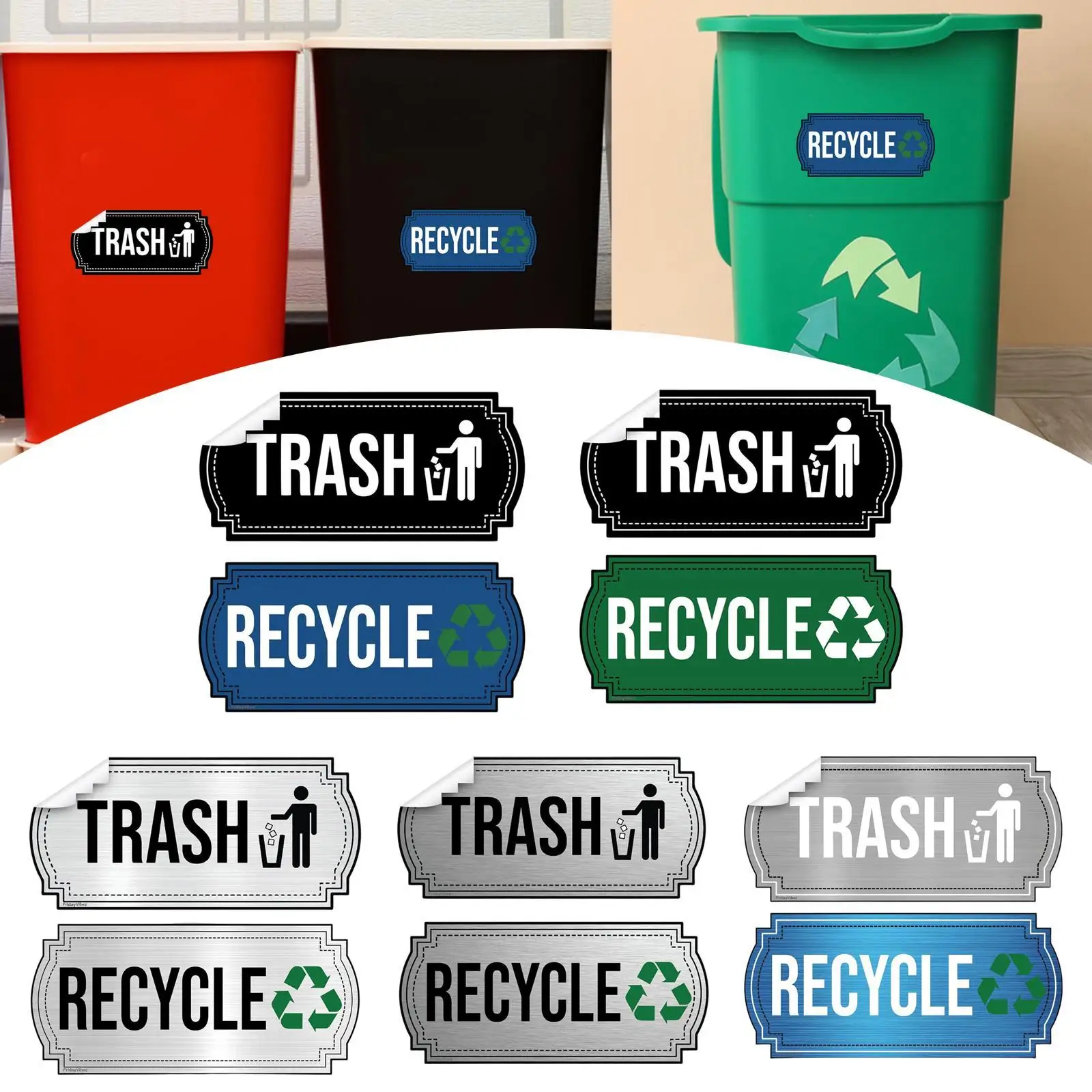 

6Pcs Trash and Recycle Stickers Self Adhesive Waste Signs Sorting Stickers