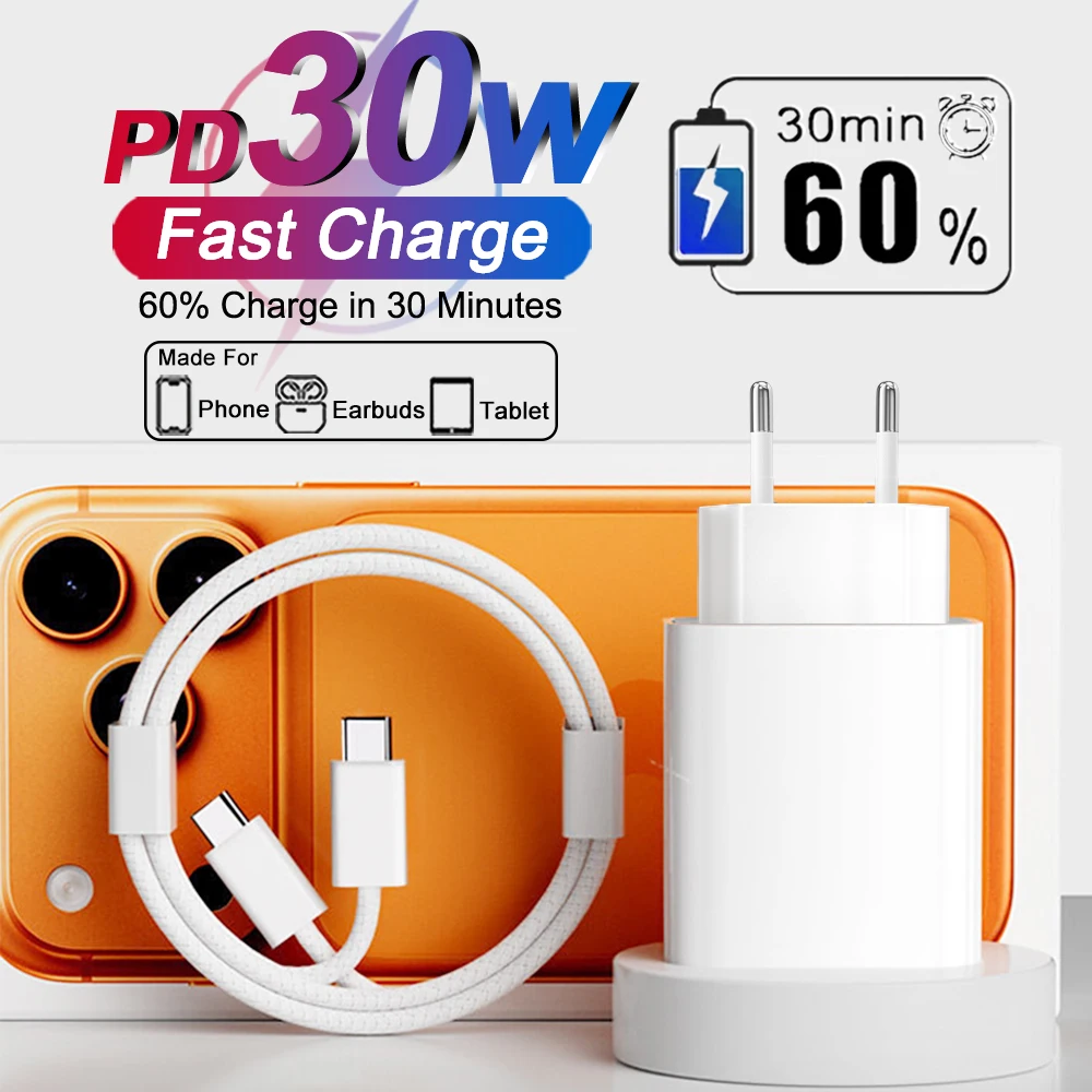 PD 30W Rapide De Charge Plug D'origine Type C Câble De Données Adaptateur Pour iPhone 11 12 13 14 15 16 17 Pro Max Téléphone Chargeur Accessoires