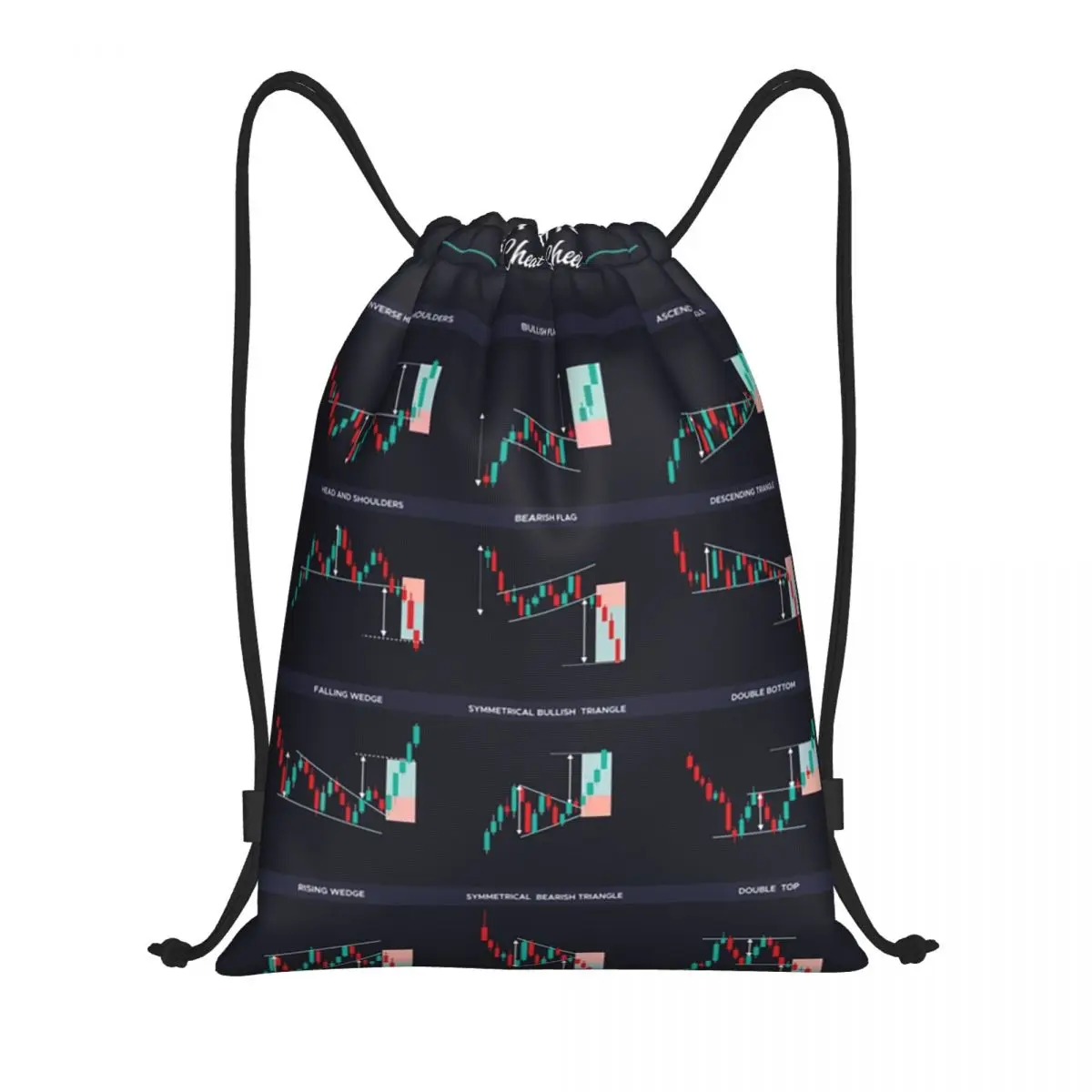 Trading Chart Patterns Drawstring Backpack Women Men Gym Sport Sackpack Portable Stock Trading Forex Shopping Bag Sack