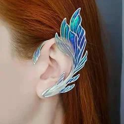 Luxury Blue Painted Elf Ear Accessories for Women Fish Ear Clip Earrings Fairy Wings Without Piercing Earrings Wedding Jewelry