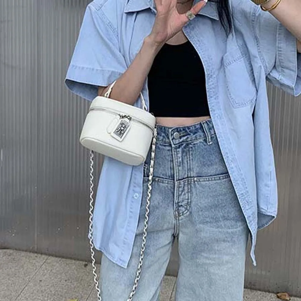 

Pebbled Texture Macaron Box Bag Zipper Closure Detachable Strap Square Vanity Purse Vibrant Colors Compact Size