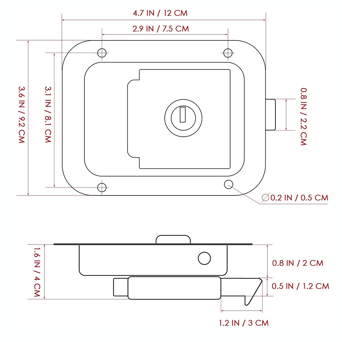Travel Trailer Lock Stainless Steel Rv Door Latch Heavy Duty Flush Mount Handle Latch for Toolbox