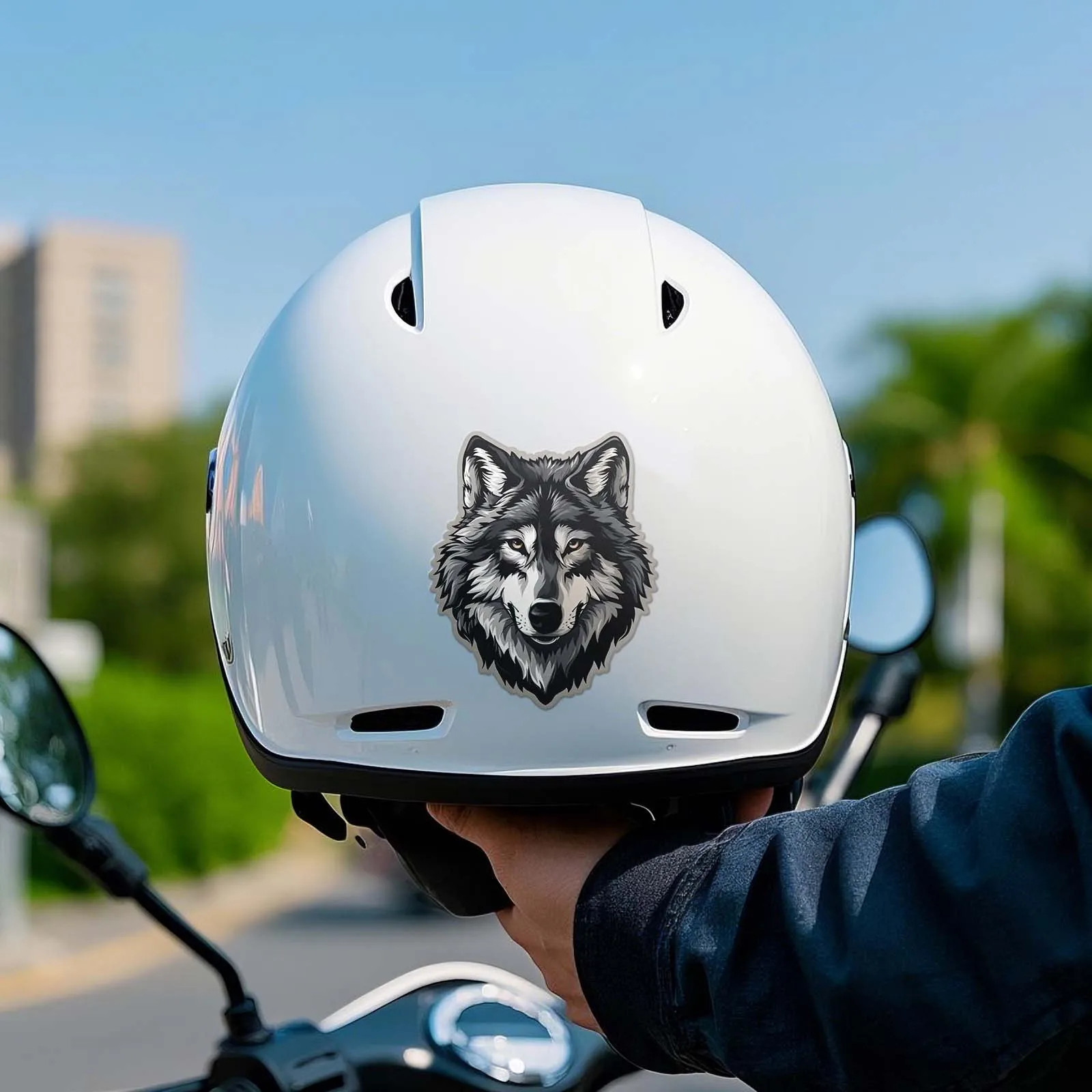 Adesivo de Vinil Impermeável com Cabeça de Lobo Preto e Cinza, Decalque de Animal para Carro, Moto, Capacete e Decoração de Laptop