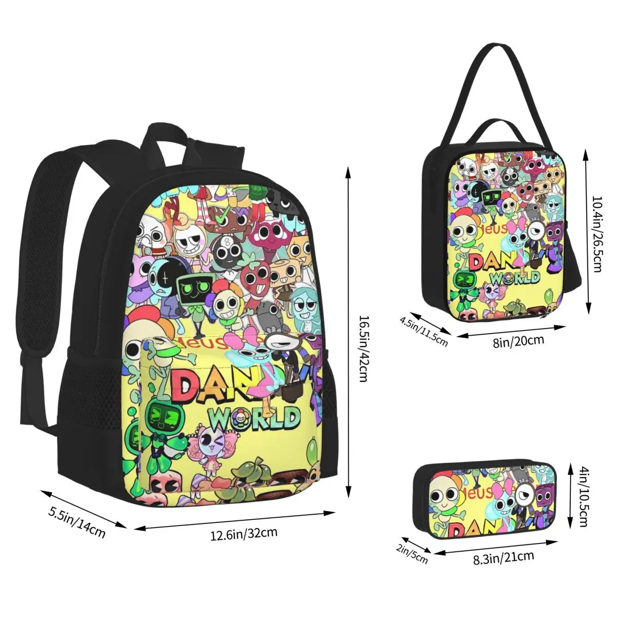 3 قطع/مجموعة حقيبة ظهر Dandys World Game للأولاد والبنات والكلية Daypack حقيبة غداء مقلمة