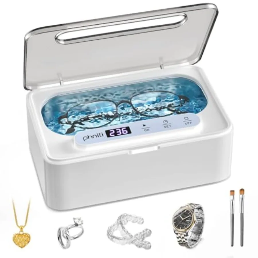 Phniti Ultrasonic Jewelry Cleaner, 47kHz Profional Ultrasonic Retainer Cleaner hine for Dental Cleaning Three Cleaning Modes, M