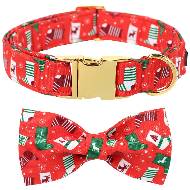 Unique Style Paws Red Christmas Socks Dog Collar,  Christmas Dog Necklace for Small Medium Large Dog