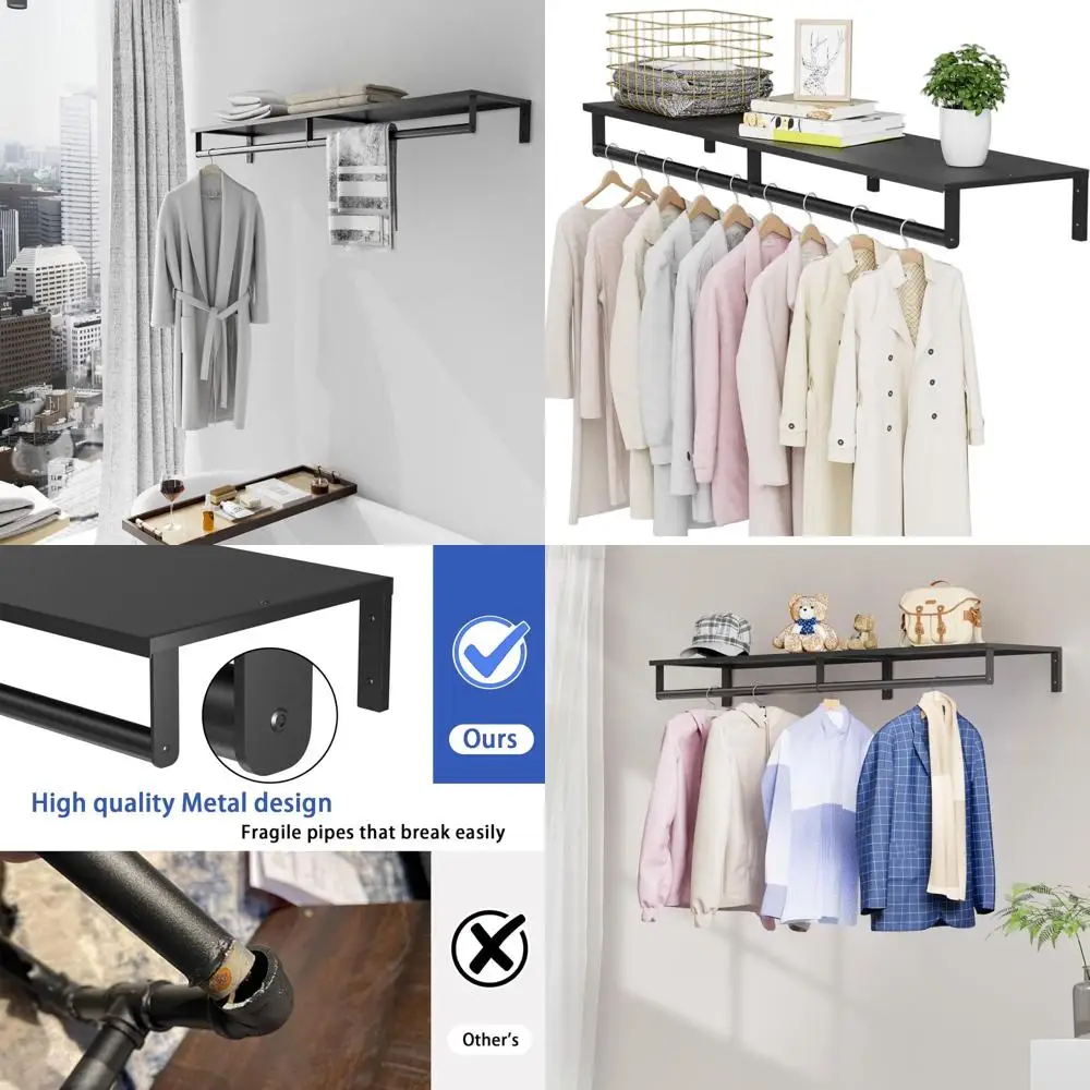 

Промышленная настенная металлическая вешалка для одежды 46,5 дюймов, сверхпрочная, с верхней полкой и перекладиной для подвешивания, для прачечной, экономия пространства