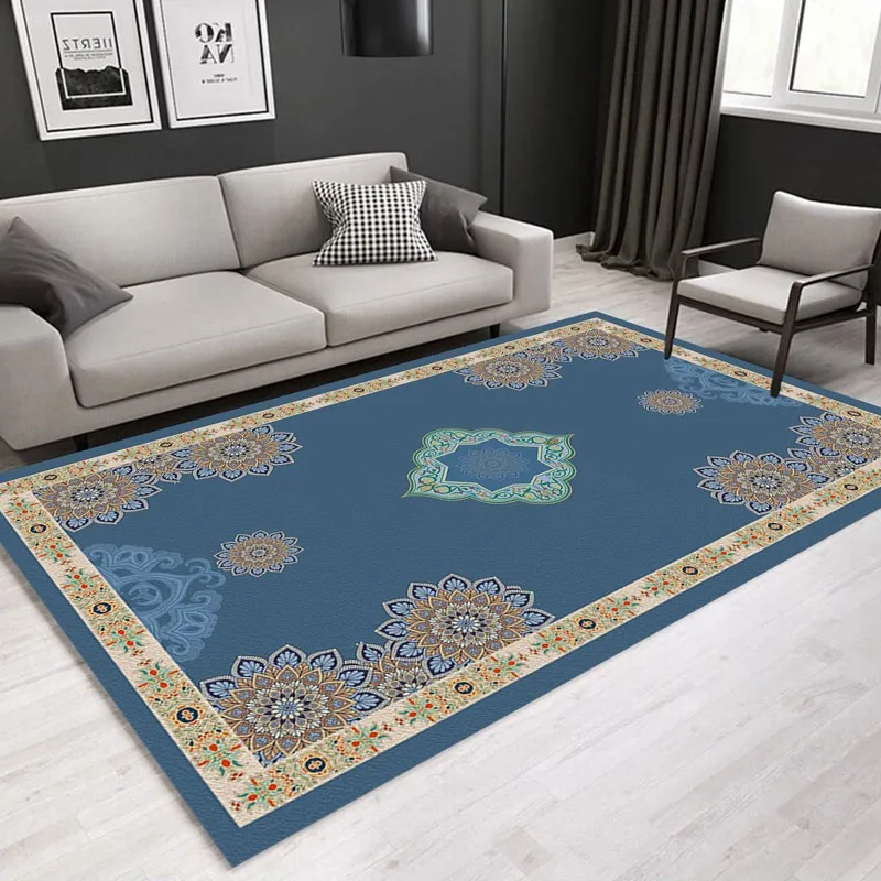 

Reese Velvet Short Fleece Living Room Carpet Bedroom Decoration Rug Fashion Simple European Classical Blue Border Luxury Mat