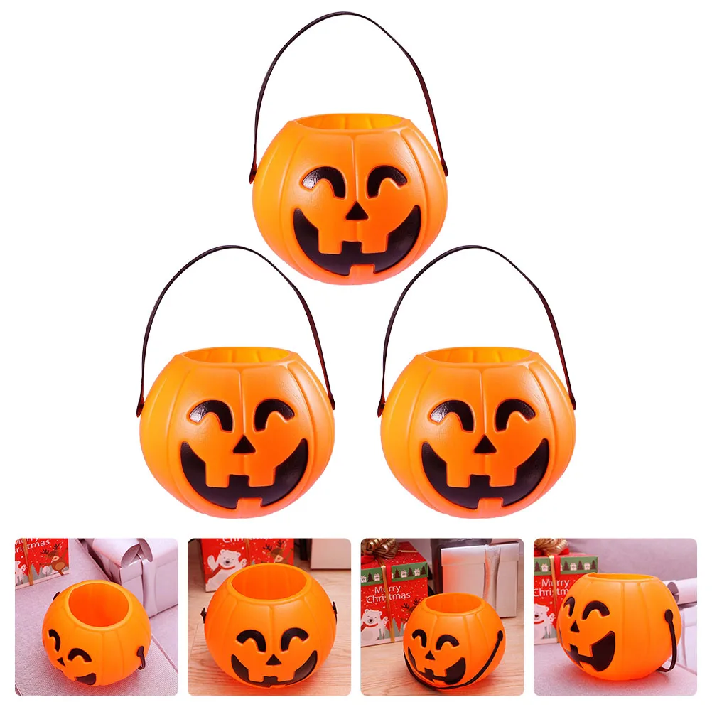 

17cm Halloween Jars Treat Pumpkin Candy Pail Holder 17cm Halloween Portable Pumpkin Bucket Children Trick Supplies