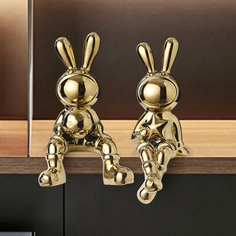 

Simple Modern Rabbit Decoration,Ceramic Gold Plating Art Statue Figurines,Living Room Wine Cabinet Entrance Desk Home Decoration