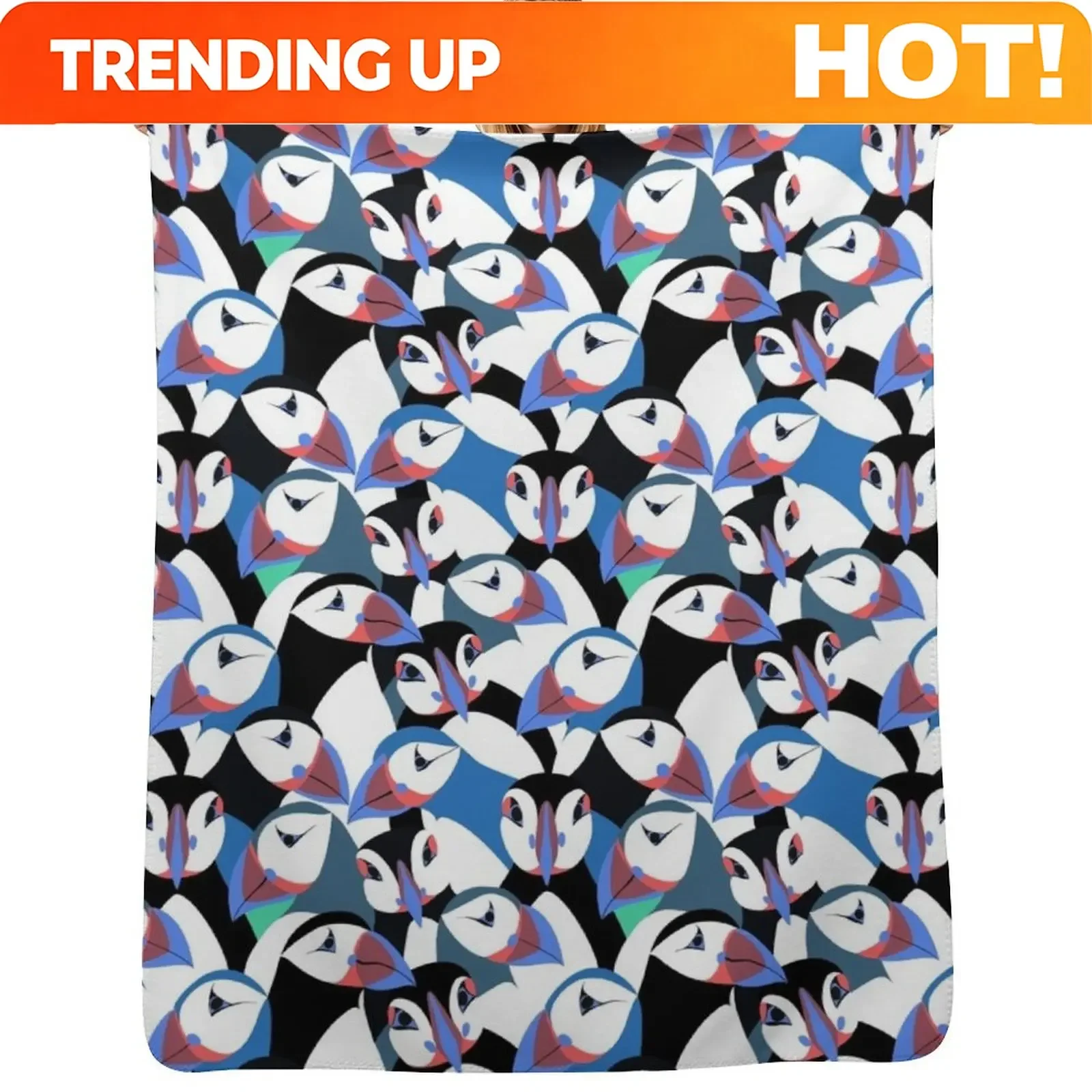 Custom Puffins In Bright Blue Throw Blanket Modern Design Soft Blanket For Home Decor