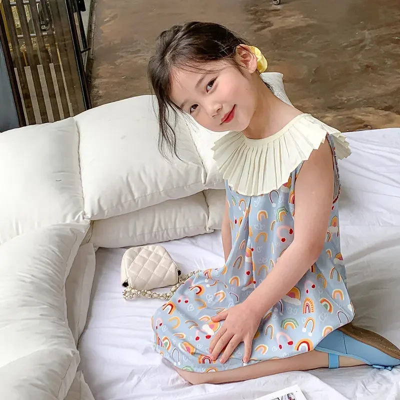 2022 Spring Summer Girls' Dress Cute Doll Collar Sleeveless Cartoons Princess Dress Cute Children's Baby Kids Clothing For Girls