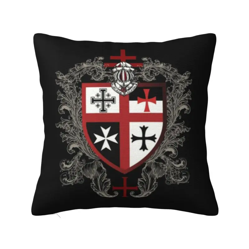 

Knights Templar Cross Shield Cushion Cover Velvet Medieval Emblem Secret Order Throw Pillow Sofa Square Pillowcase Home Decor