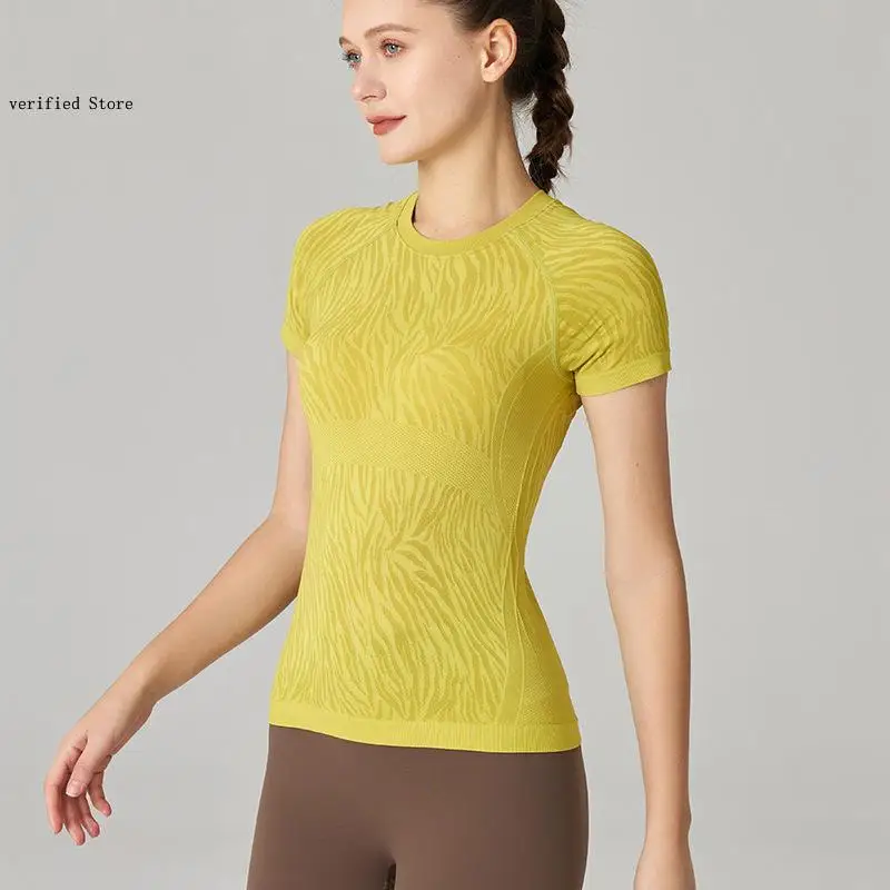 Spring and Summer Pure Color Simple Sports Versatile Yoga Zebra Print Tops Breathable Thin Casual Short Sleeved T-Shirt Woman