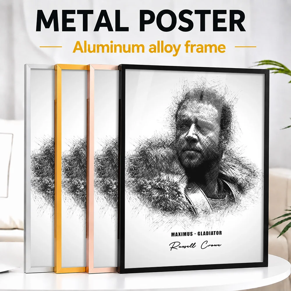 Maximus Gladiator Framed Metal Poster Customized Sketch Drawing Wall Art For Bedroom And Film Screening Room, Cinema Fan Gift