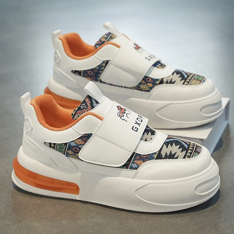 

Кроссовки мужские кожаные, легкие прогулочные туфли на липучке, толстая подошва, Брендовые повседневные удобные сникерсы