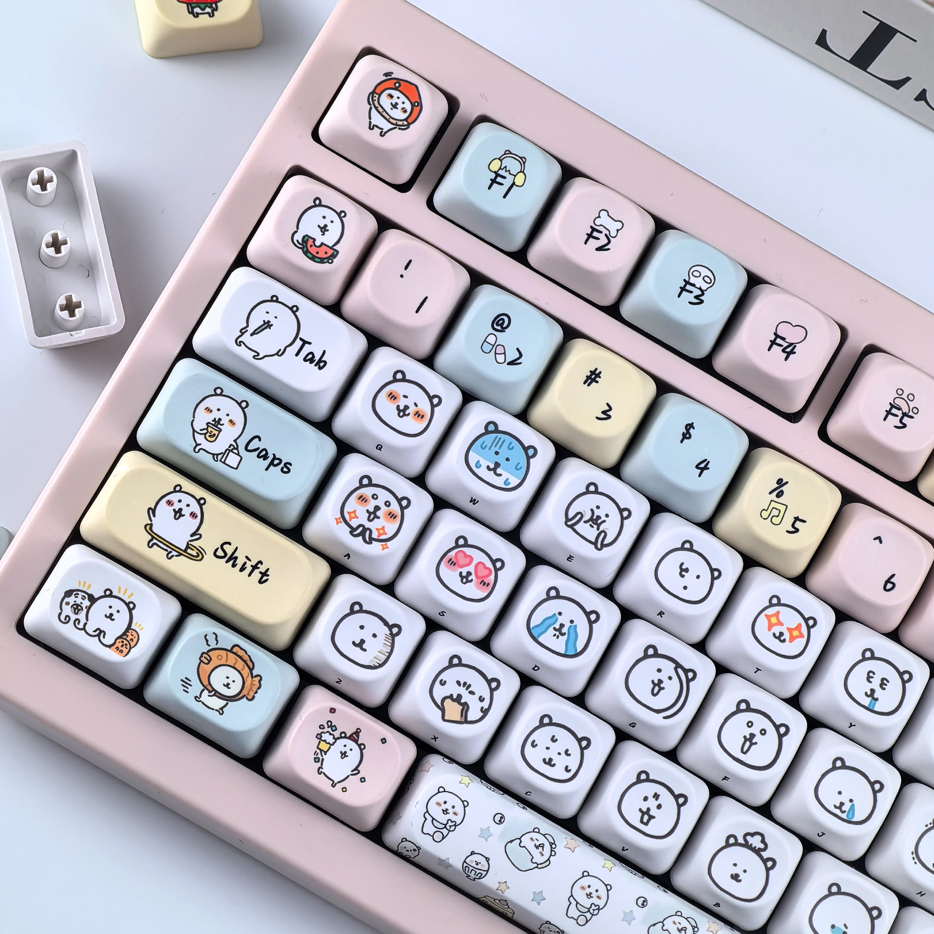 MAIMOOO Self-mocking Bear Key Cap PBT MOA Profile Cartoon Cute White Bear Custom Anime Keycaps for MX Switch Mechanical Keyboard