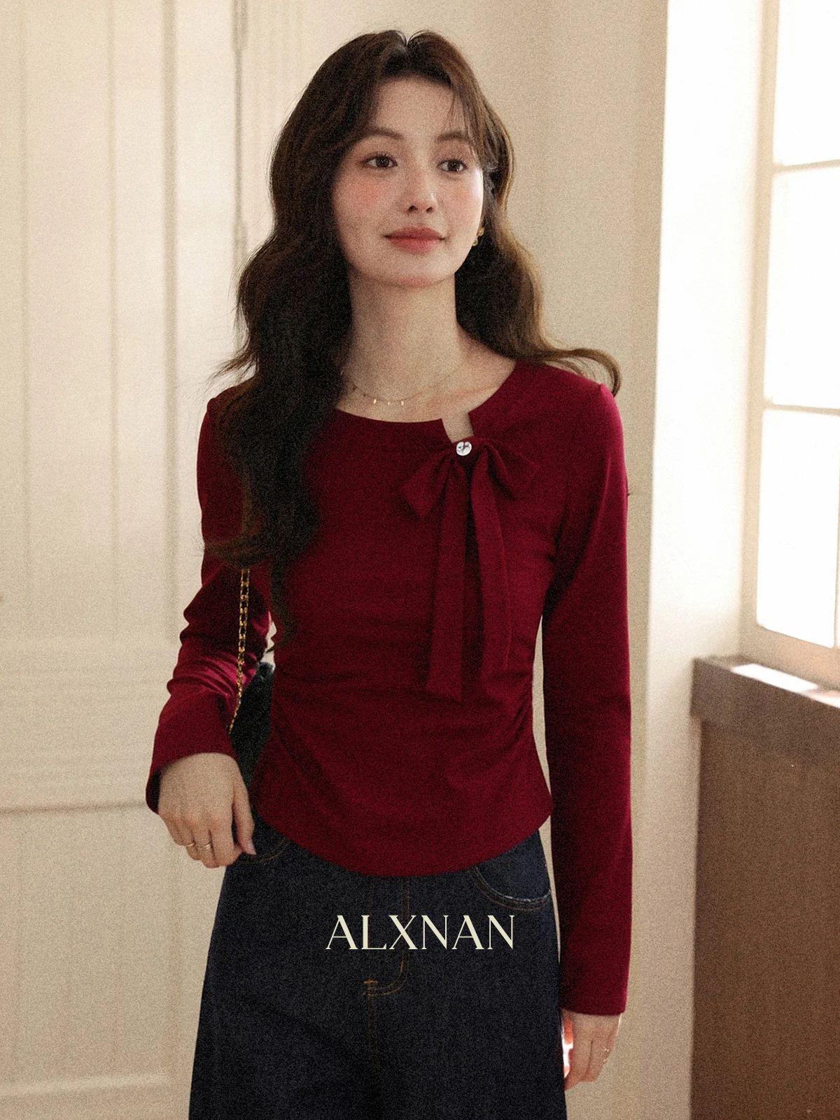 

Женская винтажная футболка South Deer Fall в стиле Secret World с длинным рукавом, облегающая, базовая, с завязками на талии