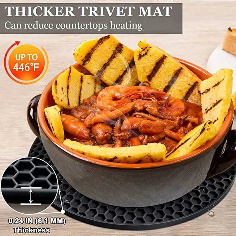 Walfos Silicone Trivet Mats Heat Resistant Pot Holders Set Multipurpose Non-Slip Hot Pads for Hot Pot Hot DishersJar Opener