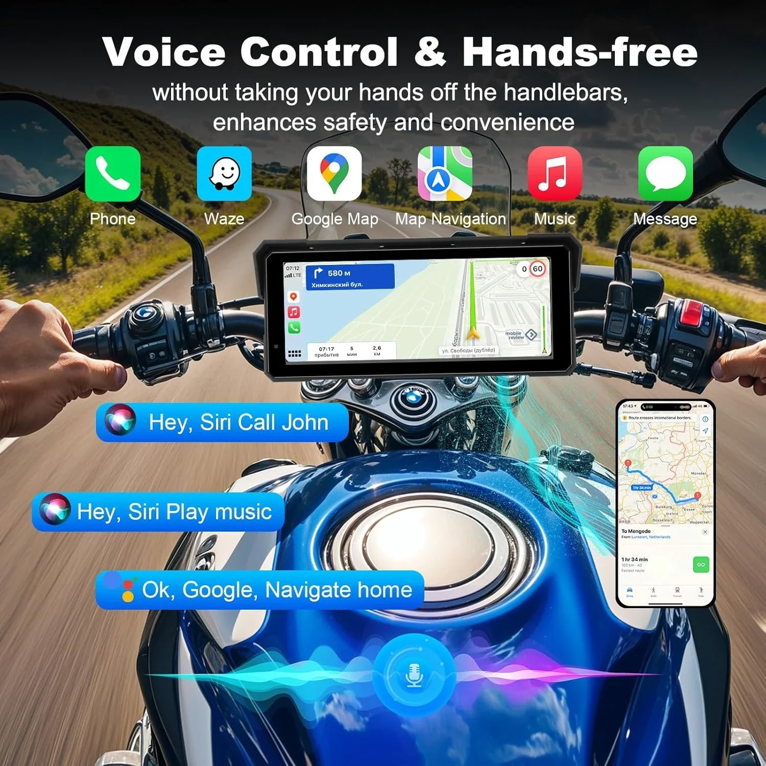 8.1 "دراجة نارية Carplay شاشة واي فاي أندرويد الملاحة التلقائية لتحديد المواقع IPX7 مقاوم للماء دراجة نارية مزدوجة بلوتوث TPMS موتو الملحقات