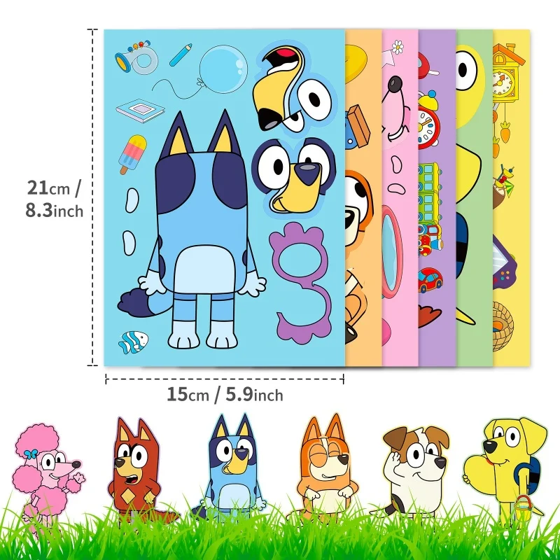 6/12/18Pcs Bluey Anime Cartoon Dog Puzzle Stickers Cute Children DIY Color Puzzle Education Stickers Kids Funny Toys Gift