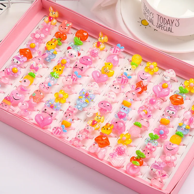 

12/100pcs Princess Ring Children's Ring Female Cartoon Jewelry Resin Toys Girls Birthday Party Favors for best Friend Gifts pack