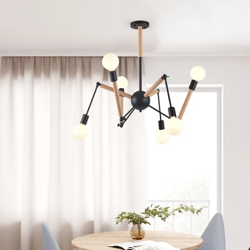 Black White Spider Shape 6/10 /12 Wooden Arms Chandelier For Living Room Indoor Decoration Including Light Bulbs