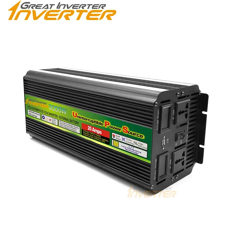 Made in China High-quality UPS Charger Power Inverter 2000W 3000W Modified Sine Wave DC 12V 24V to AC 220V LCD Display With USB