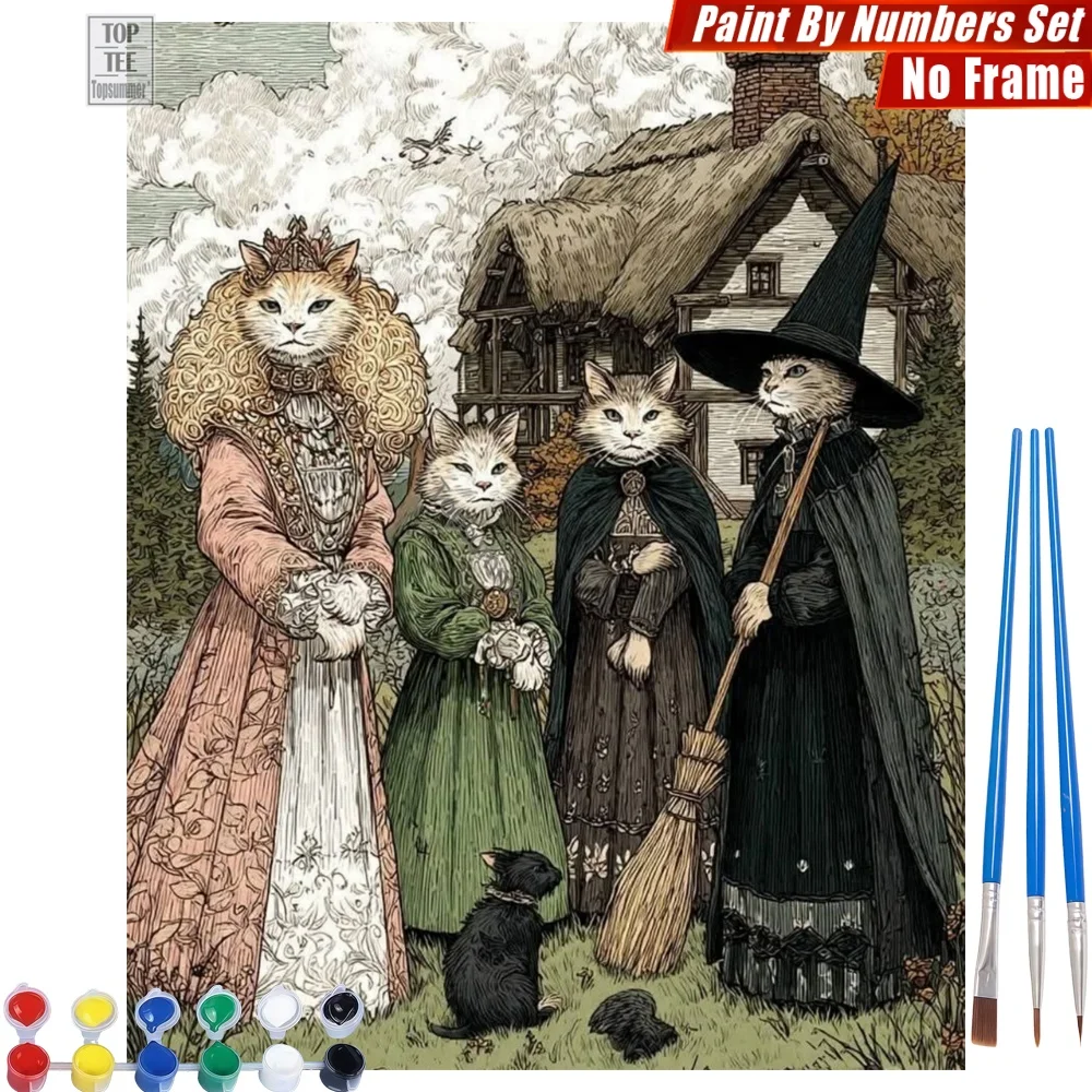 

Vintage Cat Family Paint By Numbers Kit - Anthropomorphic Charm Family Home Activities Easter Gift For Husband