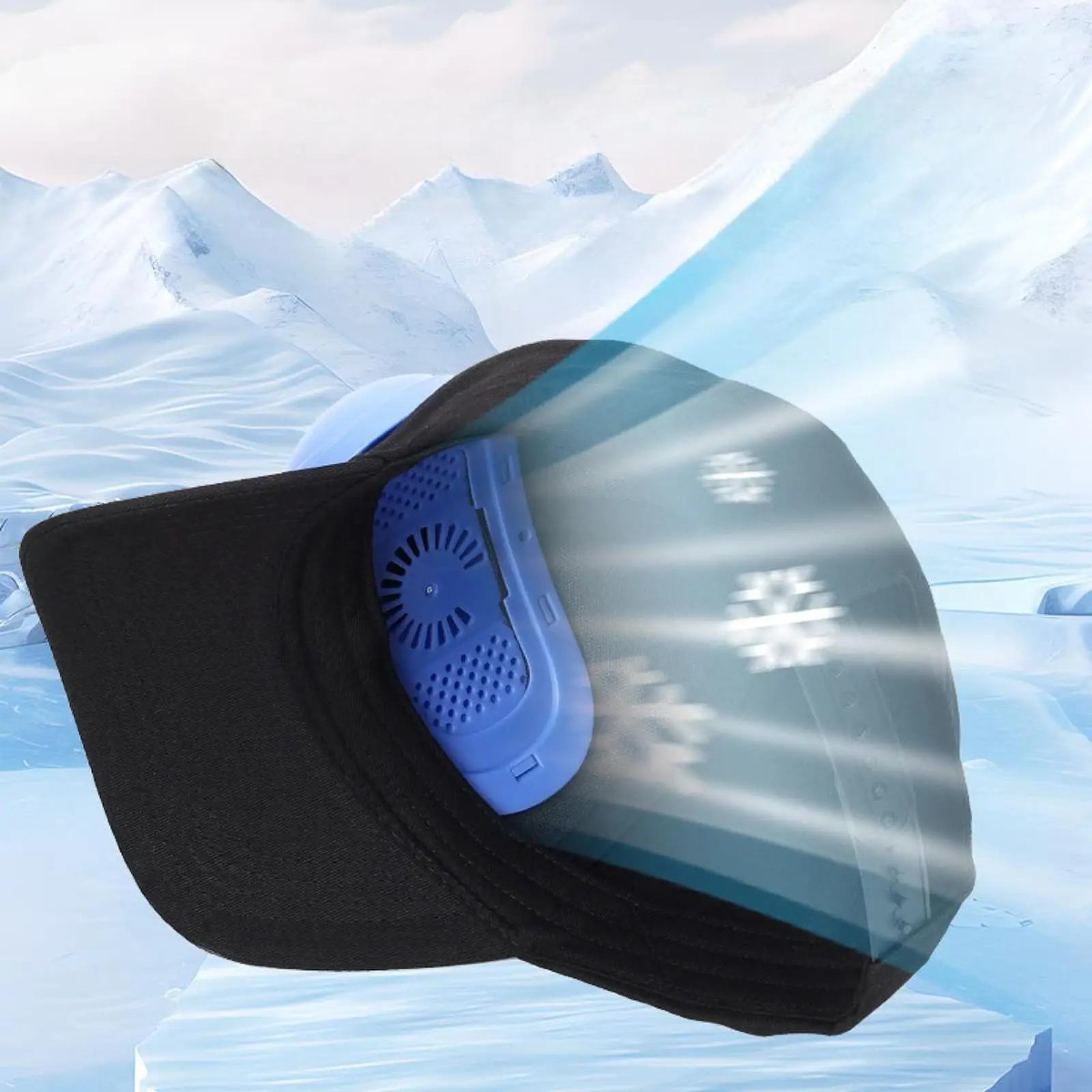 หมวกเบสบอลกระบังแสงพร้อมพัดลมวันหยุดเดินทางหมวกเบสบอลสีฟ้าสำหรับกีฬากลางแจ้งหมวกหน้าร้อนได้ถึง3ระดับ