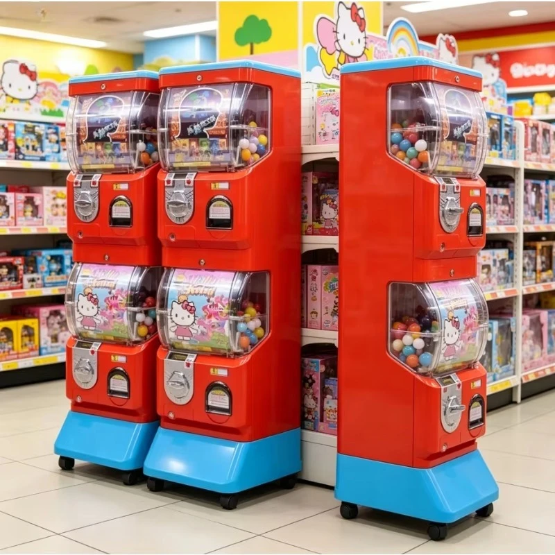 Customized plug‑free double‑tier mechanical gacha dispenser fit 45‑100mm capsule english panel supermarket retail use