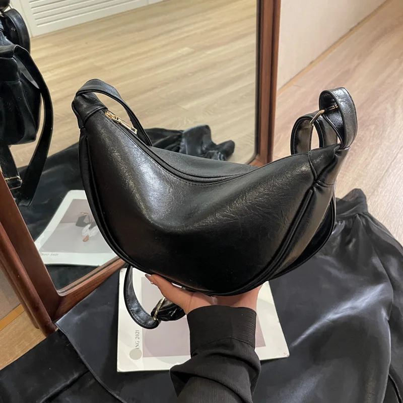 Women Small Crossbody Bag Soft PU Leather Crescent Bag Casual Shoulder Dumpling Bag Half Moon Bags Girl Purses and Handbags