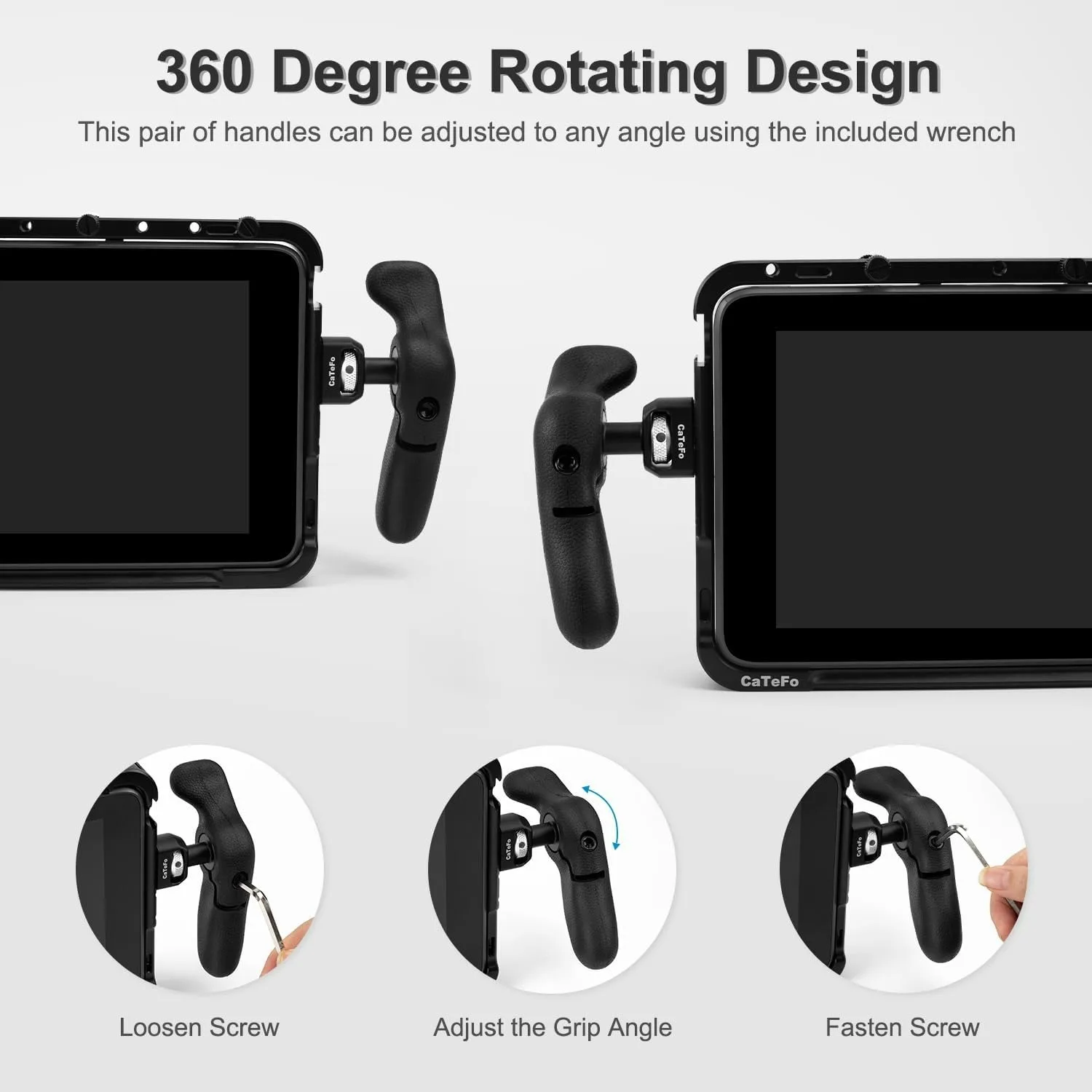 CaTeFo Side Handle Camera Handgrip with 1/4 Screw and Locating Pins for DSLR Camera Cage Smartphone Cage iPad Cage