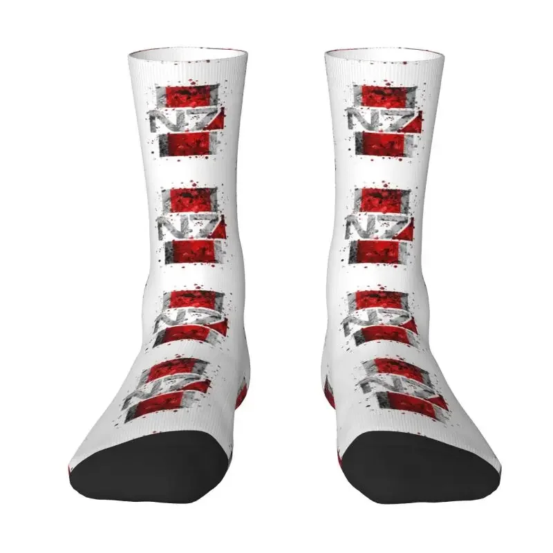 Cool Mass Effect N7 Emblem Splatter Socks Women Male Men Breathable Warm Alliance Military Video Game Basketball Sports Socks