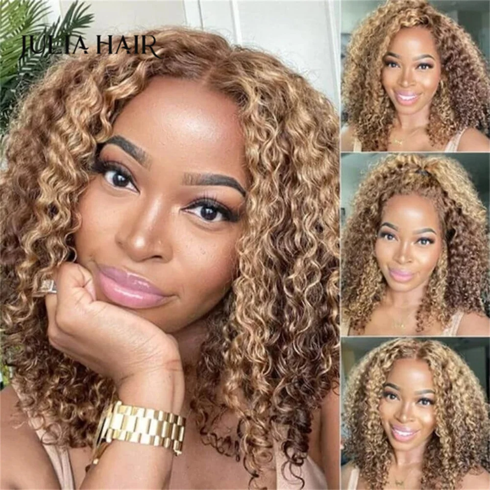 

Julia Hair Bye Bye Knots Wig 7x5 Lace / 13x4 Pre Everything Jerry Curly Honey Blonde Highlights Put On And Go Glueless Lace Wig