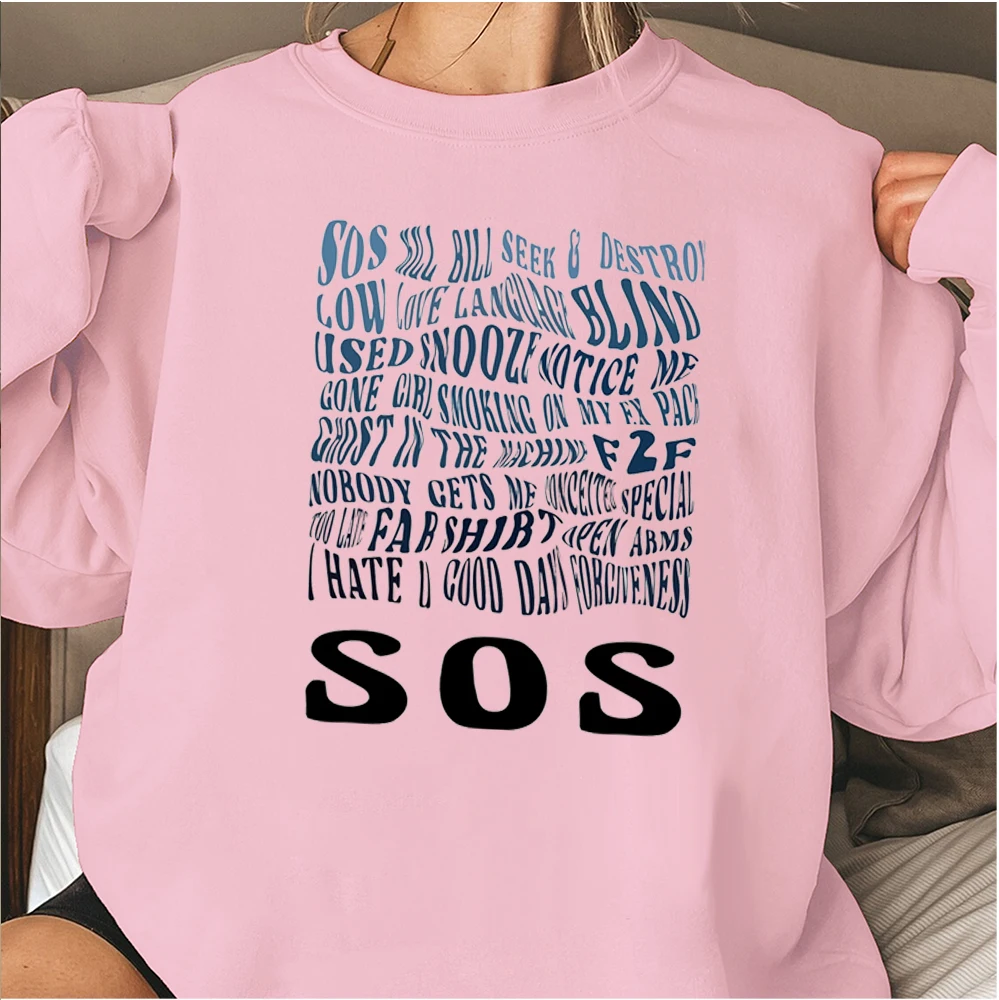 Singer Sza Music Album Sos Text Crew Neck Sweatshirt 2024 New Autumn And Winter Warm Sweatshirts Fans Gifte