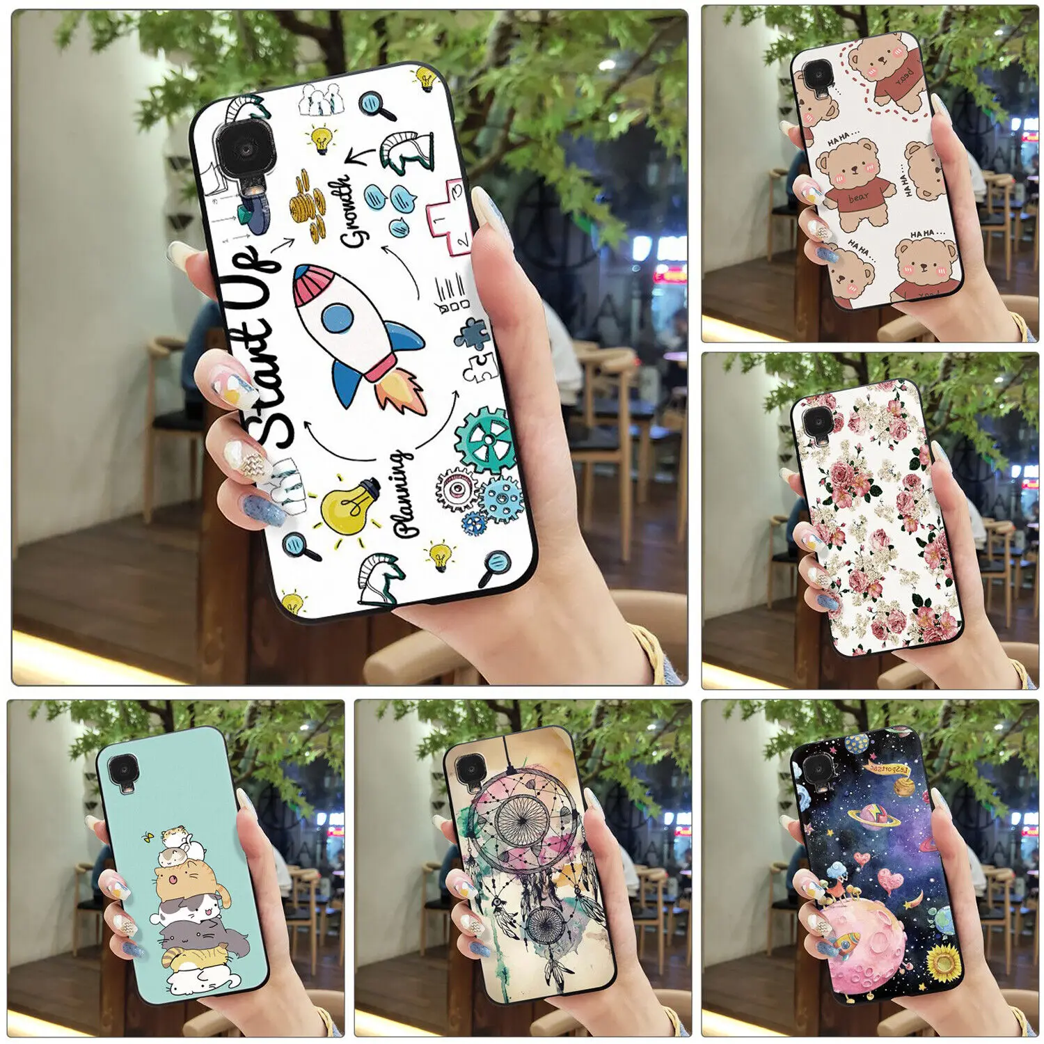 For TCL A3X A600DL/TCL A3 A509DL Ultra Slim Silicone Rubber TPU Phone Case Cover Shockproof Cute Flower Cartoon Cat