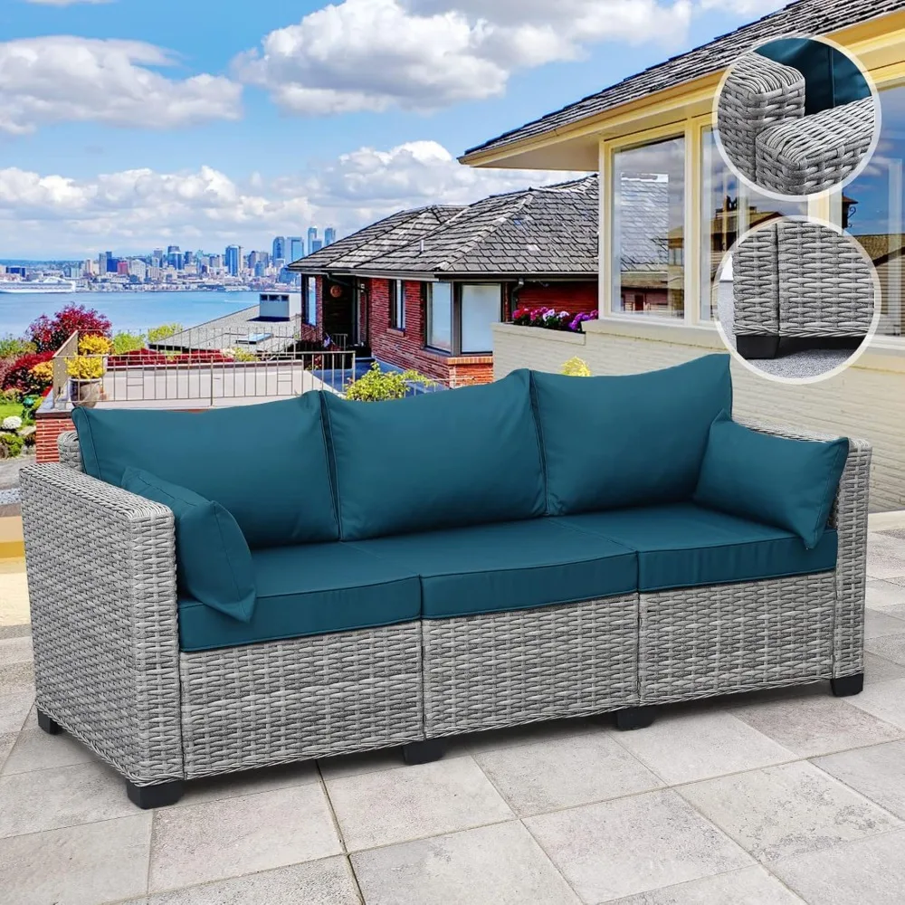 

Rattaner Outdoor Furniture Grey Wicker Outdoor Couch Patio Furniture 3-seat Sofa Deep Seat Hight Backrest with Waterproof