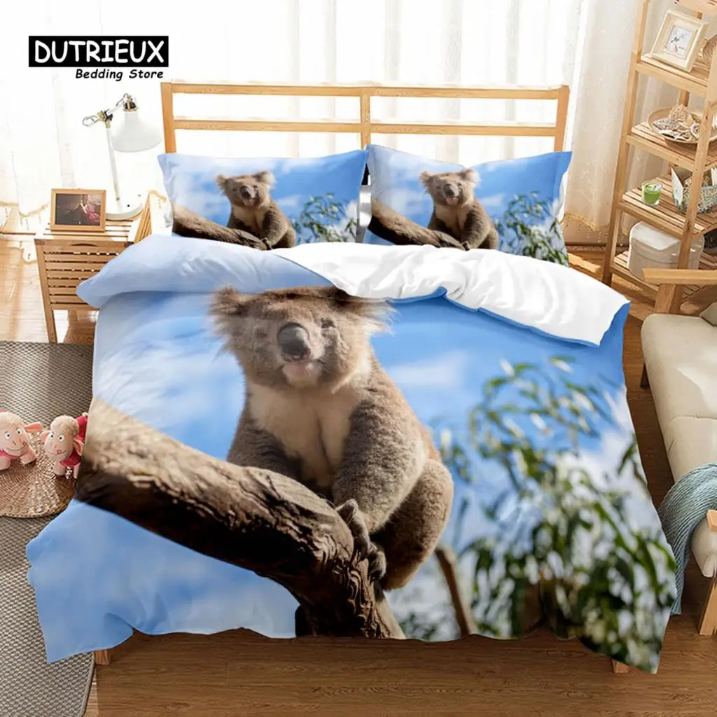 Koala Bear Cute Duvet Cover Set, Fashion Bedding Set, Soft Comfortable Breathable Duvet Cover, For Bedroom Guest Room Decor