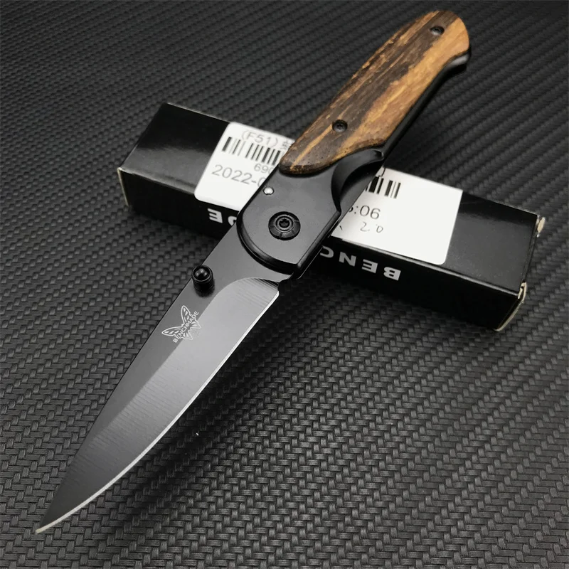 BM DA44 pocket knife, stainless steel inset colored wood handle 5Cr13Mov blade, outdoor tactical hunting rescue EDC pocket tool