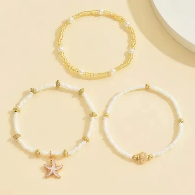 Cute Starfish Shell Rice Bead Multilayer Anklets For Women Foot Chain Ankle Bracelet Beach Jewelry Summer Accessories image 2