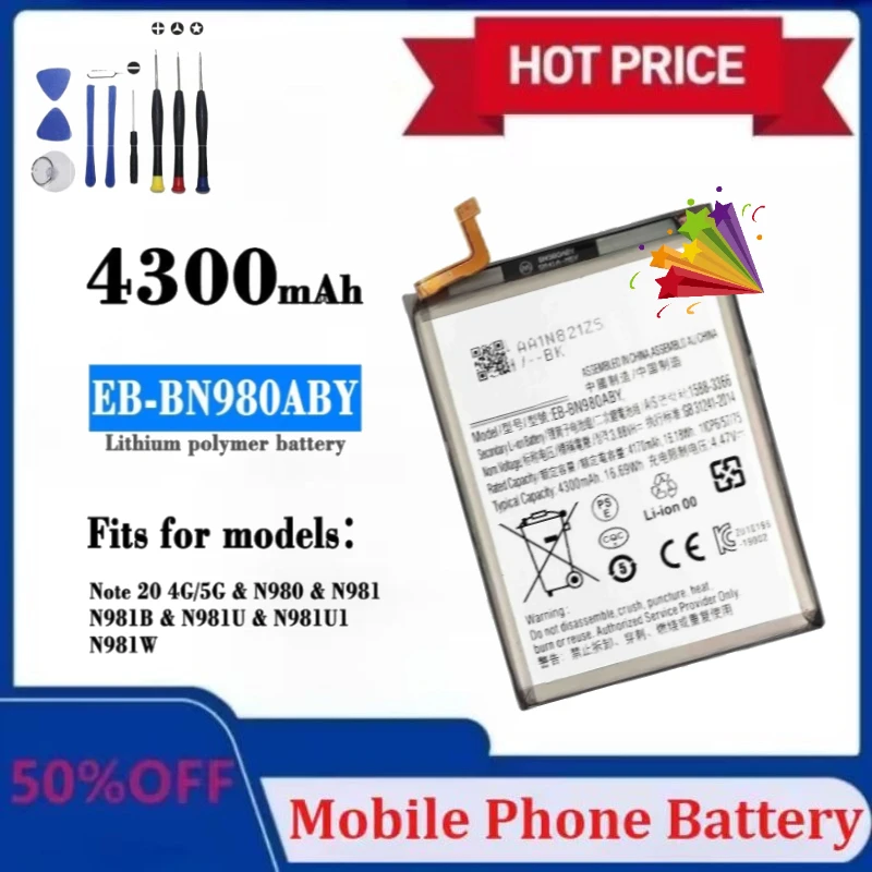 

Новый высококачественный аккумулятор EB-BN980ABY 4300 мАч для SAMSUNG Galaxy Note 20 4G/5G/N980/N981, аккумуляторы для мобильных телефонов с инструментами