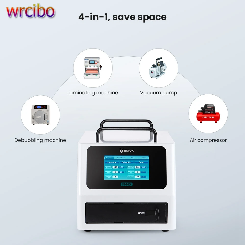 

REFOX FM45 4 in1 Laminating & Debubbling Machine For Curved Flat Screen Refurbishment With Built-in Air Compressor/Vacuum Pump