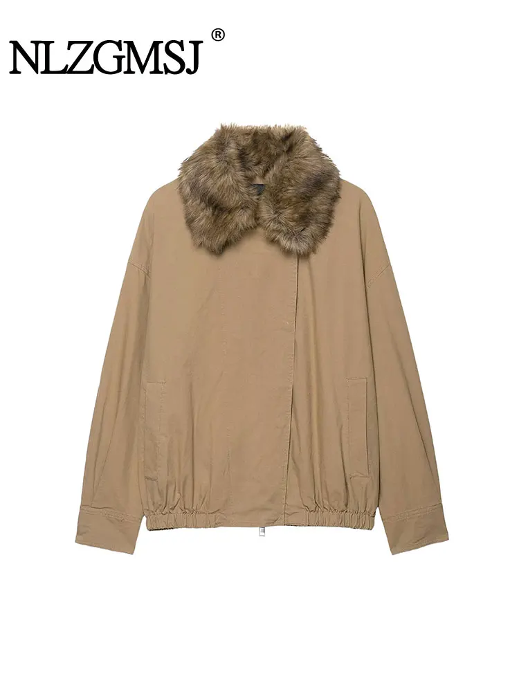 

NLZGMSJ Women's 2025 Autumn Winter Artificial Fur Collar Coat Women Warm Thicken Fashion Parkas Casual Outerwear Pilot Jackets