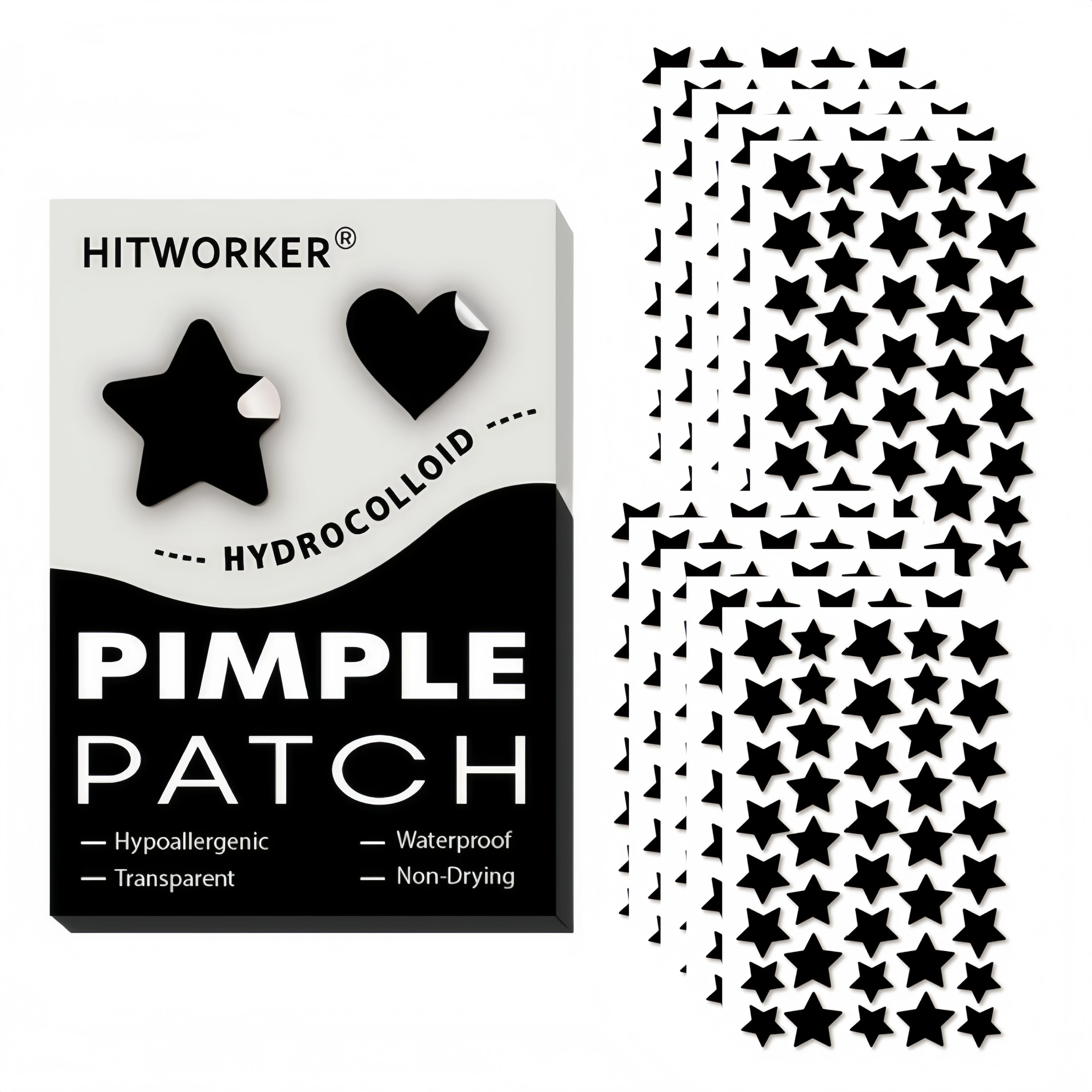 400/200 pieces/box of black star shaped hydrocolloid acne patch, alcohol free, gentle and non irritating absorption acne patch