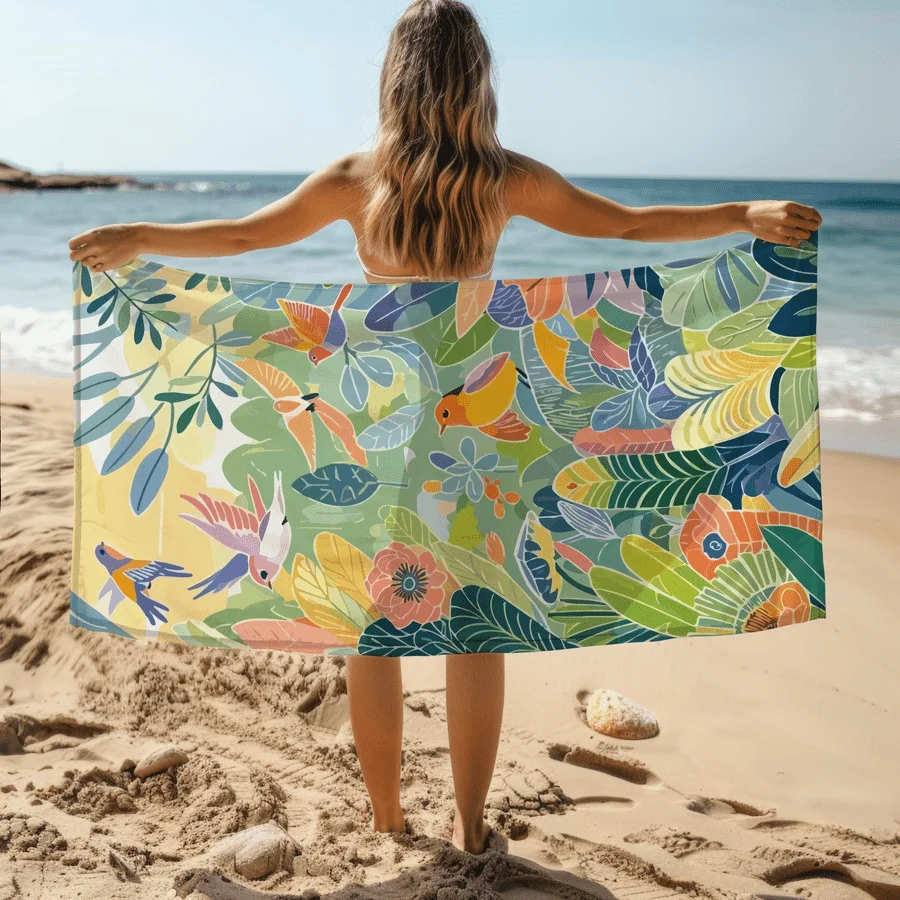1pc Beach Towel with Tropical Rainforest Pattern - Soft, Absorbent, and Quick-Drying - Suitable for Swimming, Camping