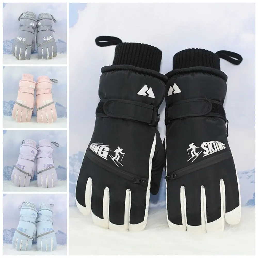 Durable Touch Screen Full Finger Gloves Plush Portable Snow Warm Gloves Non-slip Anti-lost Lanyard Ski Warm Gloves Men Women