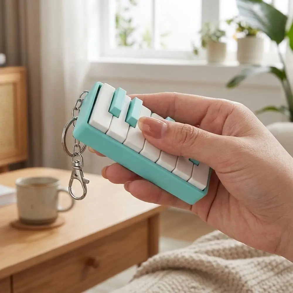 3D Printed Piano Stress Clicker Keychain Novelty Mechanical Touch Fidget Piano Charm Keyring 12-key Press Plastic