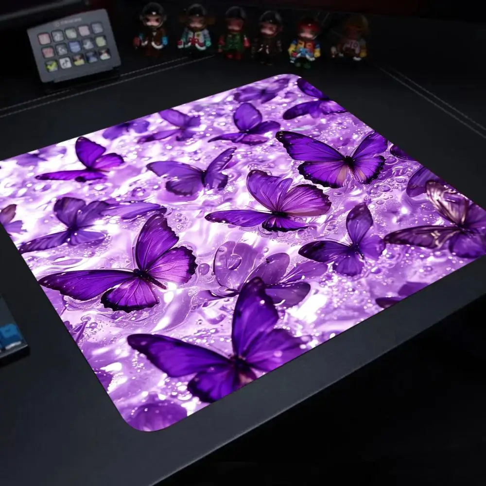 Purple Butterfly Mouse Pad HYBXAXC XS Square Computer Office Game Table Mats Rubber Anti-slip Mousepads Small Decor Desk Pads