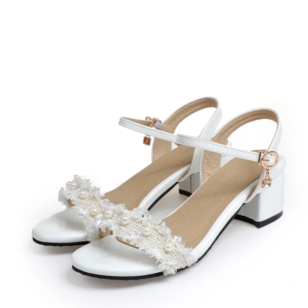 Summer Brand New Elegant Black White Women Sandals 2 inch Square Heel Office Lady Shoes Plus Big Small Size 31 43 45 52